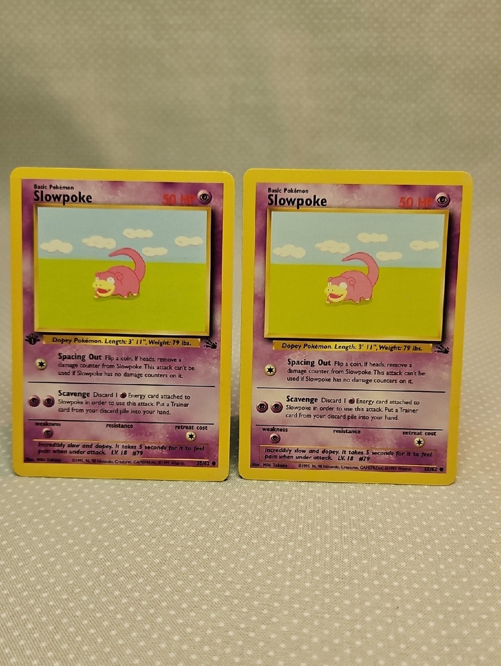 1999 Pokemon Slowpoke 55/62 Fossil 1st Edition & Regular Card